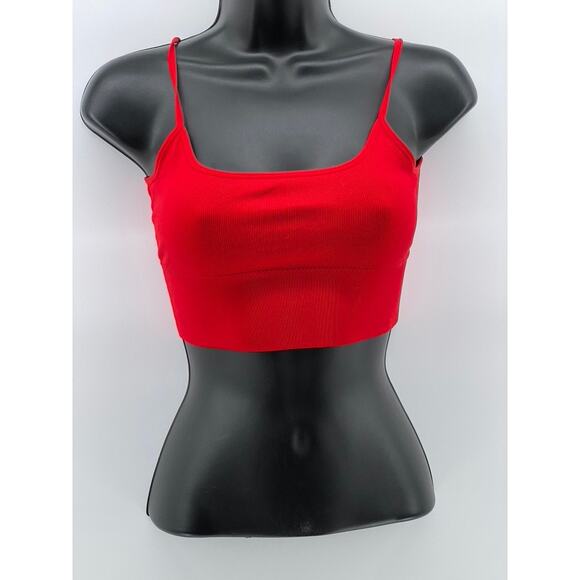 GARAGE Women's Red Ribbed Scoop-Neck Spaghetti Strap Cropped Tank Top SZ XS - Picture 1 of 11